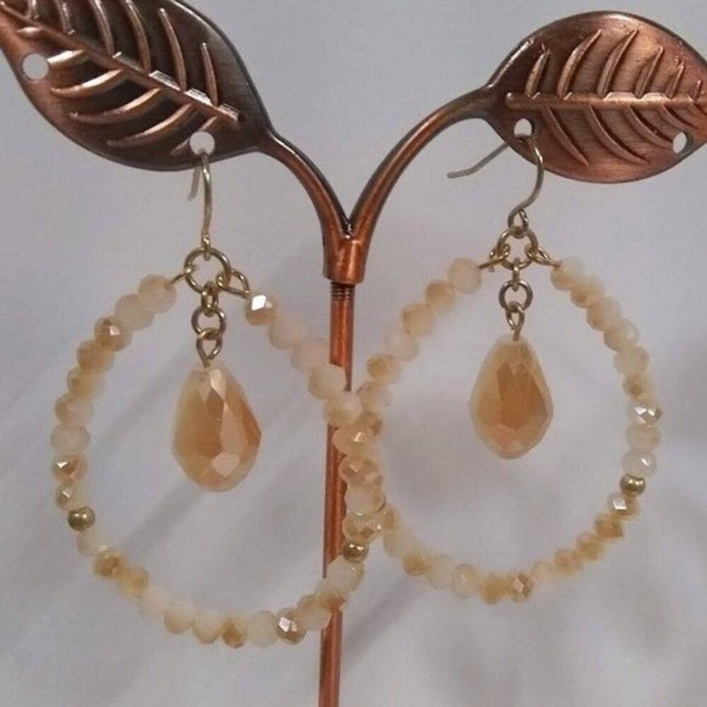 Warm Sand Beaded Teardrop Earrings